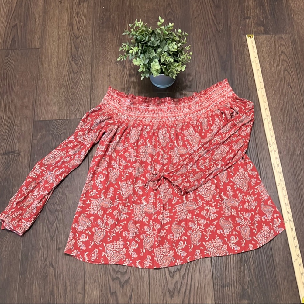 Floral Red Off-Shoulder Women's Top